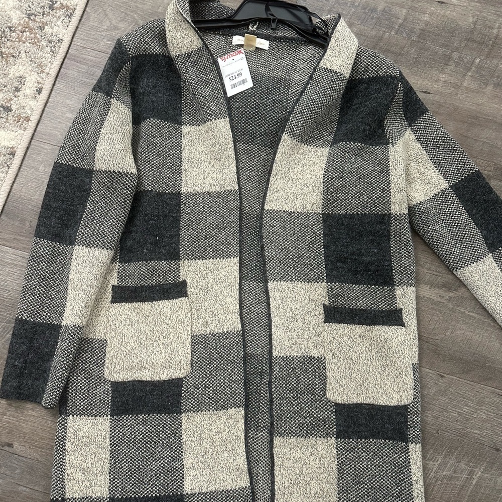 Plaid Open Front Cardigan